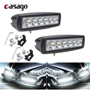 Casago 6 LED Fog Light IP67 18W Waterproof Spot Flood Beam Work Lamp Bar with Installation Accessories for Bikes and Cars (2Pcs)