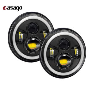 Casago CS7IH2P 7 Inch Round LED Headlight with Stylish Halo Angle Eyes & High/Low Beam Headlamp DOT Approved for Jeep Wrangler Harley Davidson, Cars and Motorcycles (75W, Pack Of 2)