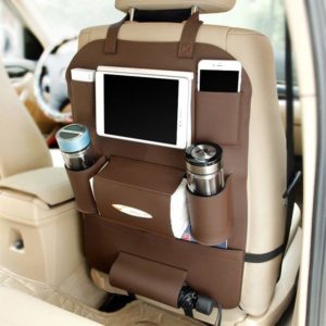 Casago Pu Leather Car Seat Back Organizer and iPad Mini Holder Universal Use as Car Backseat for Storage Bottle, Tissue Box (Tan)