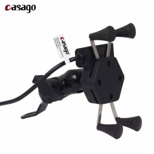 Casago X Shape 360 Degrees Handlebar Mirror Adjustable Spider Mobile Mount Holder for Motorcycle with USB Charging Point (Black, Round)