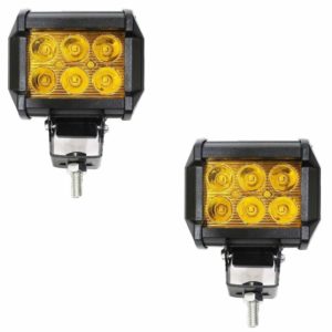 Casago CS6FY2P 6 LED Fog Light Waterproof CREE LED Spotlight with Installation Accessories for Cars and Bikes (18W, Amber Yellow)